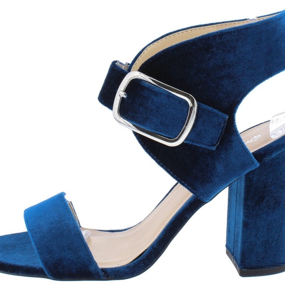 Blue Velvet Chucky Heel Sandals - Picture 2 of 3
